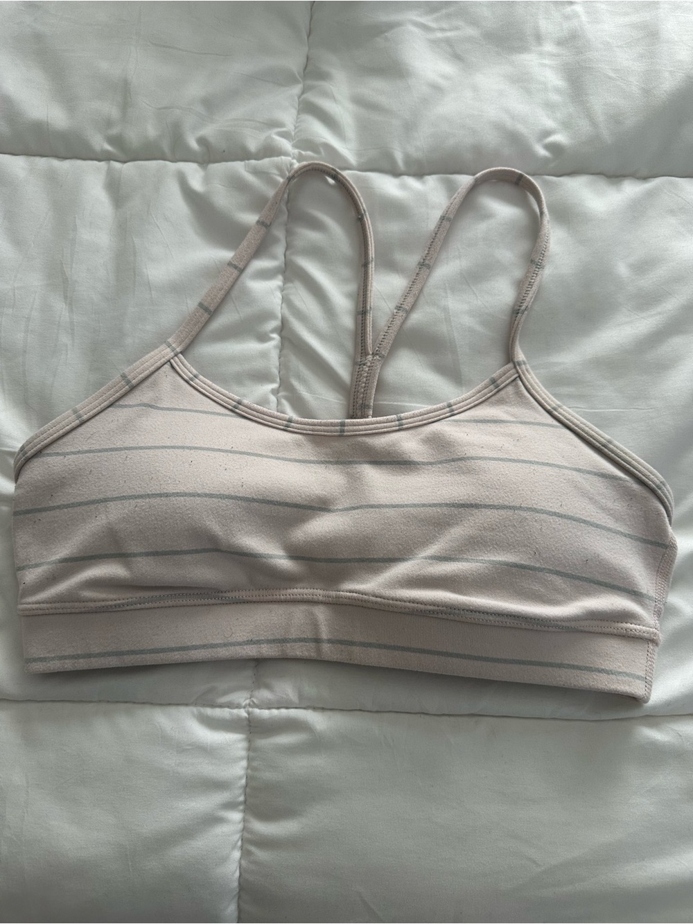 Women’s Lululemon Flow Y Bra - Light Pink Grey Stripe